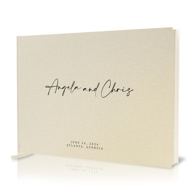Personalized Guest Book - 11.5" x 8.5" Premium Custom Guest Signing Book with Bookmark and Blank Pages for Wedding Reception Table Decoration Engagement Birthday Party Event, Cream