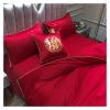 ADOVZ New Green and red Egyptian Cotton Bedclothes Embroidery bedlinen Bed Sheet Duvet Cover Sets 4pcs Bedding Set for Wedding,Bed Sheets view 2