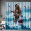 Aimego Long Funny Shower Curtain - Cool Bear Riding Shark Fun Crazy Ocean Wave Fabric Cloth Shower Curtain Set with 12 Hooks Adults Bathroom Decor Accessories Bathtub Curtain, 72"x78", Blue Brown view 1
