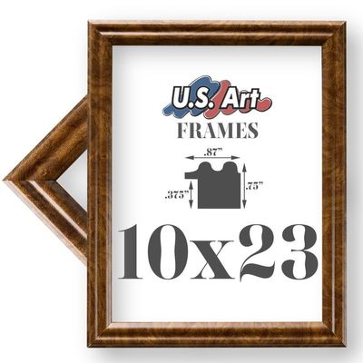 US Art 10x23 Brown Burl .75 Inch Wood Picture Frame, Solid Wood Wall Decor for Wall Art, Featuring Preinstalled Hangers, UV Filtering Shatterproof Plexiglass, 100% American Made Poster Frame