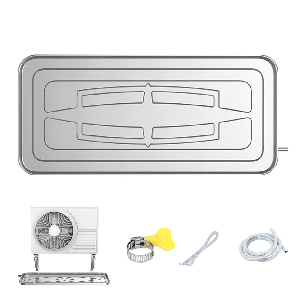PQXQZ Air Conditioner Drip Tray, Condensate Water Tray, Stainless Steel Drain Pan with Drain Pipe, No Leak HVAC Drip Pan (Size : 100x48cm/39x19in)