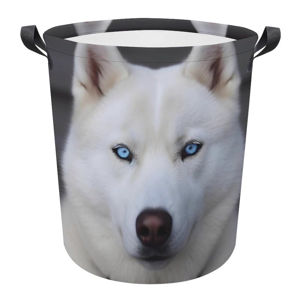 LFDSPYJE Laundry Basket Waterproof Laundry Hamper with Handles Foldable Dirty Clothes Hamper Blue Eyed White Husky Freestanding Laundry Bag Organizer Tall Storage Basket for Bedroom Bathroom Decor
