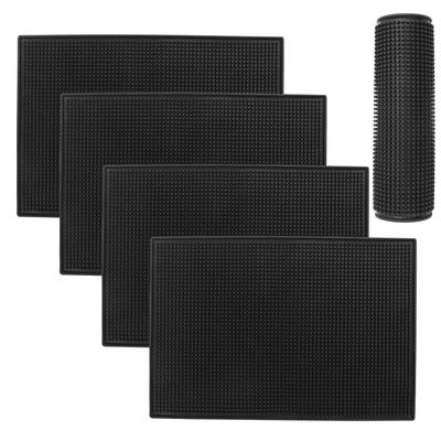 5 Pack Rubber Bar Mats, 18" x 12" Black Bar Service Mat, Spill Mat for Countertop, Bartending, Rubber Bar Mats, Efficient and Stylish Solution for Every Bartending Need,by KUKLIPJIM