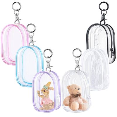 Framendino, 6 Pack Clear Figure Display Bag with Keychain Small Case Zipper for Hanging Colors