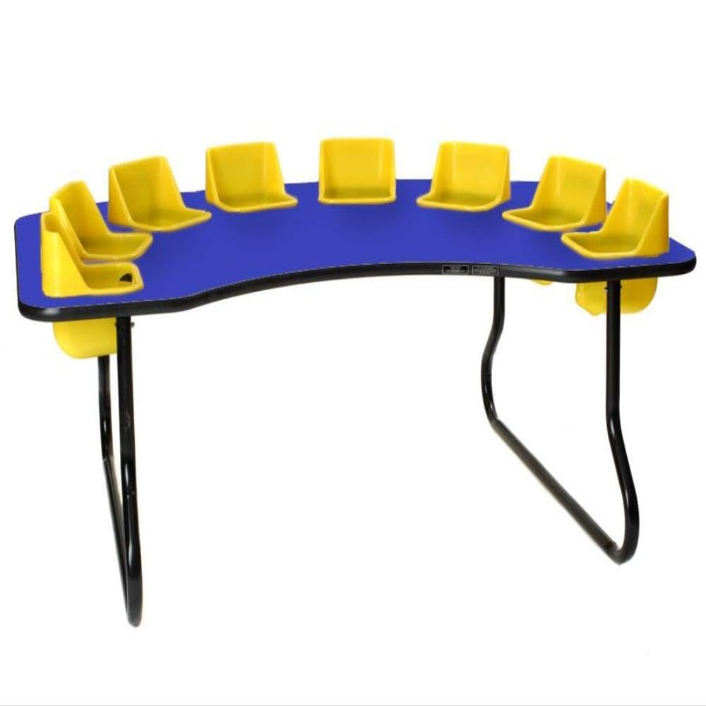 Toddler Tables 8-Seat Feeding Table, Blue Top, Yellow Seats