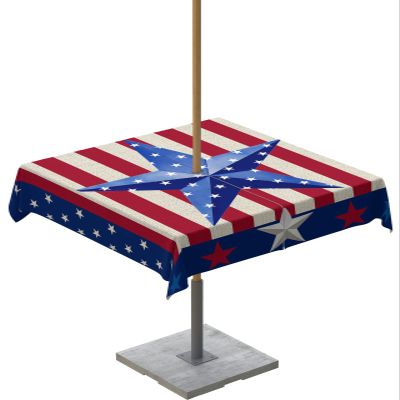 4th of July Outdoor Tablecloth with Umbrella Hole Stars Stripe Retro Rural Farmhouse 54x54in Square Waterproof Spillproof Patio Table Cover Tabletop Protector for Picnic, Garden, Camping, Backyard