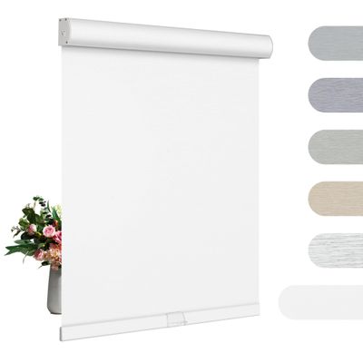 BERISSA Blackout Roller Shades for Windows Cordless Roller Blinds with Cassette Valance Jacquard Insulated Fabric for French Doors Bedrooms Living Rooms.True White.26 W x 76" H
