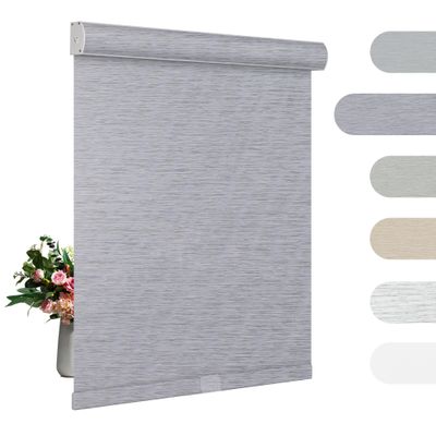 BERISSA Blackout Roller Shades for Windows Cordless Roller Blinds with Cassette Valance Jacquard Insulated Fabric for French Doors Bedrooms Living Rooms.Blue Gray.59 W x 68" H