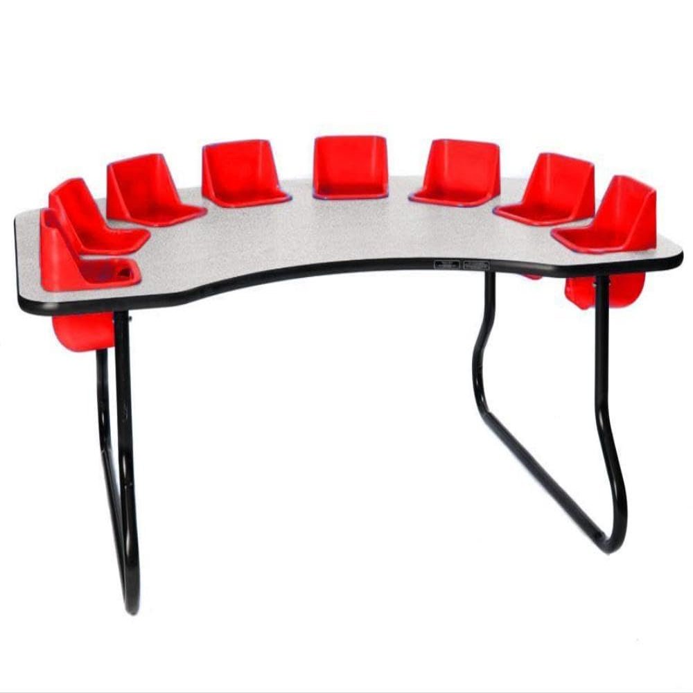 Toddler Tables 8-Seat Feeding Table, Gray Glace Top, Red Seats