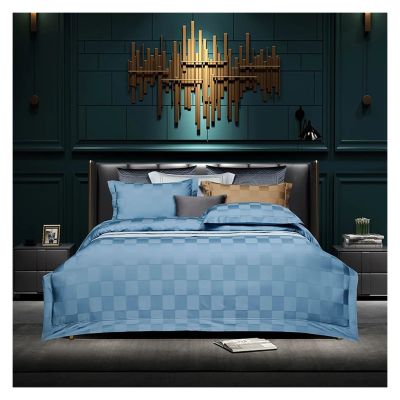 ADovz 600TC Cotton Bedlinen Plaid Satin Bed Linen Yellow bedcover Duvet Cover Pillowcase Bedding Set Bed Set,Bed Sheets, King, Blue, FH-762