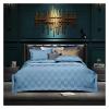 ADovz 600TC Cotton Bedlinen Plaid Satin Bed Linen Yellow bedcover Duvet Cover Pillowcase Bedding Set Bed Set,Bed Sheets, King, Blue, FH-762 view 1