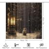 4Pcs Country Cats Bathroom Sets with Shower Curtain Rugs Mats Accessory Winter Tree Snowy Scene White Animals Bathroom Decorations Sets with Non Slip Rugs Toilet Lid Cover Bath Mat view 2