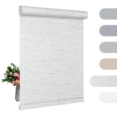BERISSA Blackout Roller Shades for Windows Cordless Roller Blinds with Cassette Valance Jacquard Insulated Fabric for French Doors Bedrooms Living Rooms.White.23 W x 68" H
