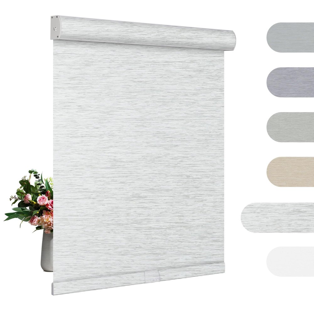 BERISSA Blackout Roller Shades for Windows Cordless Roller Blinds with Cassette Valance Jacquard Insulated Fabric for French Doors Bedrooms Living Rooms.White.23 W x 68" H