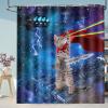 Aimego Long Funny Shower Curtain - Cute Cool Cat on Fantasy Outer Space Galaxy Universe UFO Fun Fabric Cloth Shower Curtain Set with 12 Hooks for Bathroom Decor Accessories Bathtub Curtain, 72"x78" view 2