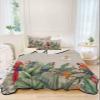 Full Size Quilt Set, Tropical Birds Parrot on Branch Lightweight Bedspread Coverlet Set Soft Microfiber Summer Quilt with 2 Pillow Shams, Green Palm Leaves on Burlap 3 Piece Comforter Bedding Set view 3