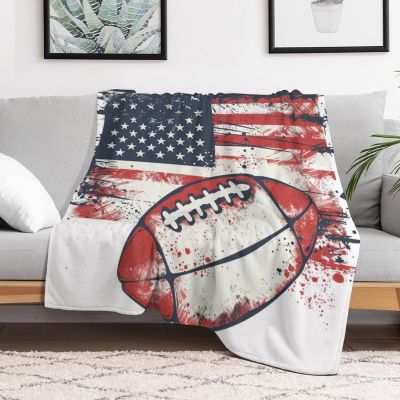 TOWINSFB Tradition Rugby Sport Throw Blanket, Fuzzy Lightweight Soft Cozy Warm American Flag Ball Splash Ink Flannel Blanket for Couch Sofa- 50"x60"
