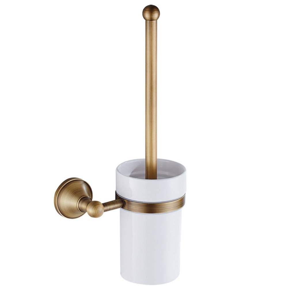 Elegant European Antique Bronze Toilet Brush Holder Set, Wall Mounted Brass Bathroom Accessories Set (Golden)