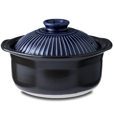 Ginpo Touki Ginpo Pottery Chrysanthemum Flower Rice Pot, 3 Cuisine, Double Lid, Earthenware, Compatible with Direct Fire, Lapis Glaze, Blue, Made in Japan