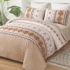 WONGS BEDDING Boho Beige Quilt Set King Size,Geometry Printed Bedspread Coverlet Set with 2 Pillowcases,Soft Bohemian Bedding Set King 104"90" view 1