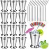 12 Sets Mint Julep Cups Silver with Straws 12 oz Stainless Steel Drinking Cups Beaded Mint Julep Cups Metal Cocktail Glasses with Straws and Drink Picks for Mint Julep Cocktails Beer Juice Beverage view 1