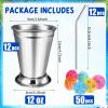 12 Sets Mint Julep Cups Silver with Straws 12 oz Stainless Steel Drinking Cups Beaded Mint Julep Cups Metal Cocktail Glasses with Straws and Drink Picks for Mint Julep Cocktails Beer Juice Beverage view 2