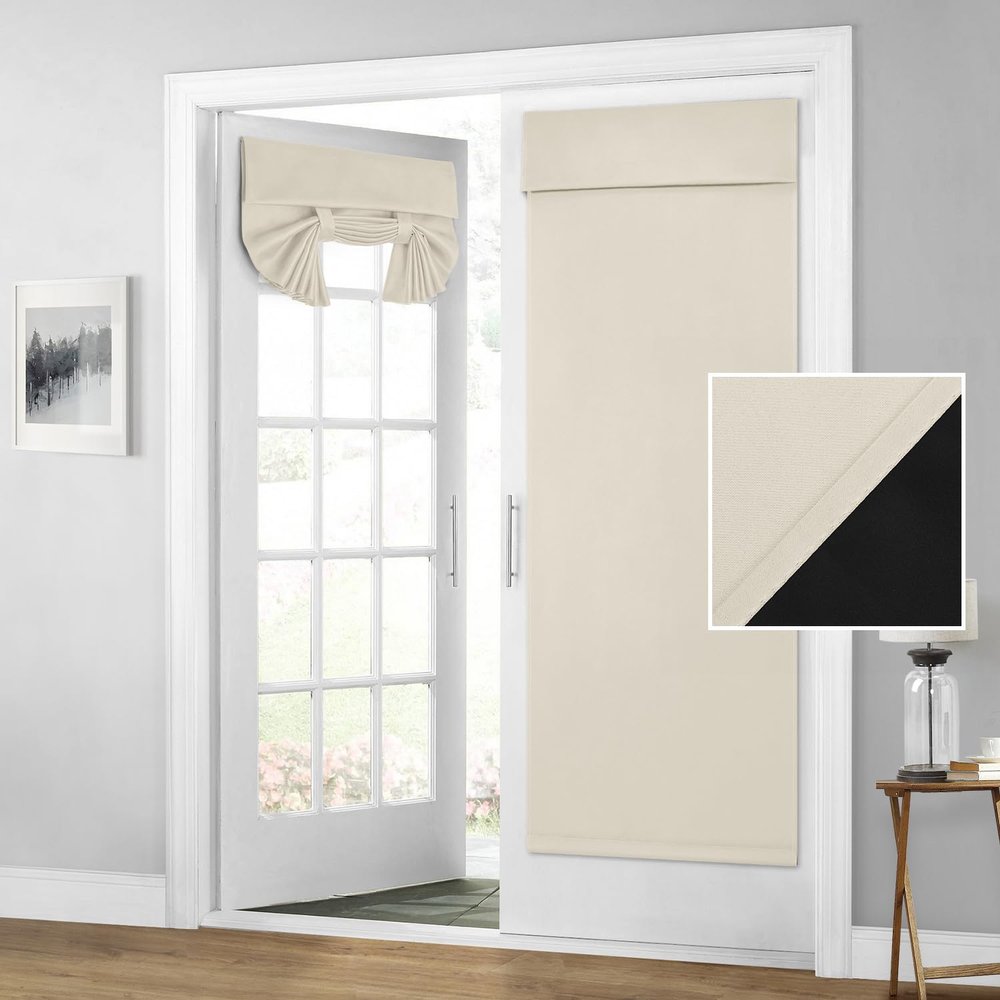 HOMEIDEAS 100% Blackout French Door Curtains, Privacy Door Curtains for Window, 26 X 80 Inch Room Darkening Blinds, Thermal Insulated Window Shades for Bedroom, 1 Panel, Beige