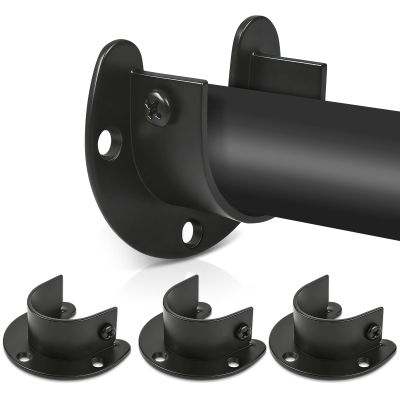 Closet Rod Bracket, 1 Inch Closet Rod Holders Pole Socket Bar Support Heavy Duty Stainless Steel for Closet Shower Wardrobe, Black, 4 Pack