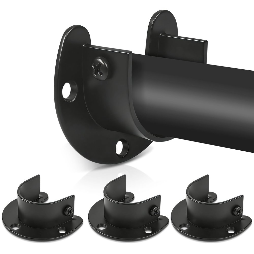 Closet Rod Bracket, 1 Inch Closet Rod Holders Pole Socket Bar Support Heavy Duty Stainless Steel for Closet Shower Wardrobe, Black, 4 Pack