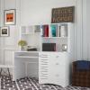 AOPNOMU Modern Computer Desk with Hutch, Wood Hutch Desk, Work Table with Drawers & Bookshelf, Executive Desk for Small Space, Home, Office (White) view 1