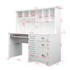 AOPNOMU Modern Computer Desk with Hutch, Wood Hutch Desk, Work Table with Drawers & Bookshelf, Executive Desk for Small Space, Home, Office (White) view 2