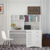 AOPNOMU Modern Computer Desk with Hutch, Wood Hutch Desk, Work Table with Drawers & Bookshelf, Executive Desk for Small Space, Home, Office (White) view 3