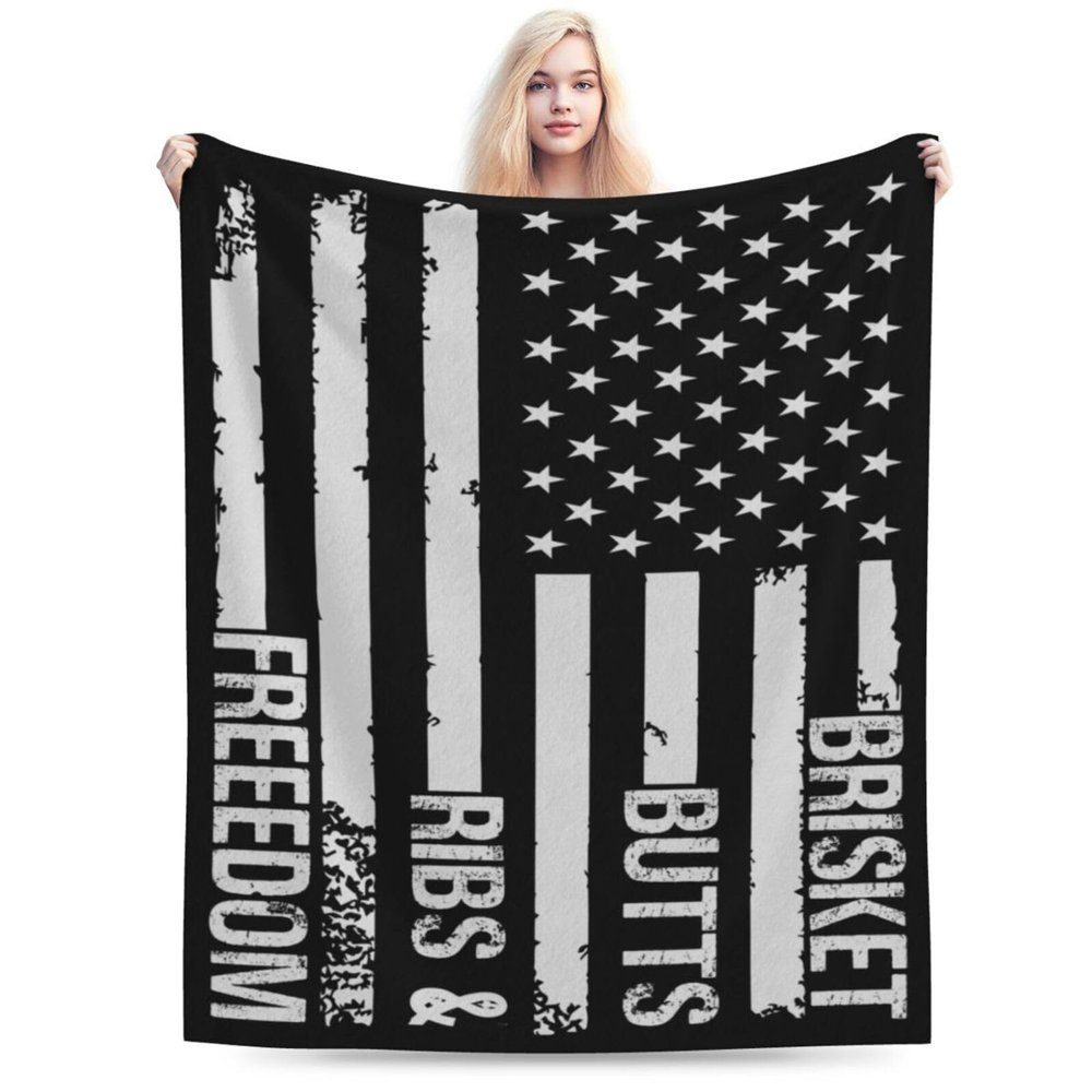 Brisket Butts Ribs and Freedom USA Flag Throw Blanket for Couch 40"x30" Bed Sofa Super Soft Cozy Blanket Flannel Blankets & Throws