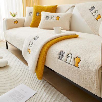 YYDEGS Sherpa Fleece Non Slip Sofa Cover 27"x59" Couch Protector White Sectional Sofa Covers for Dogs Cats Pets Protector Washable