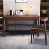RUNNUP Modern Soild Wood Writing Desk with 2 Drawers, 39.5" Home Office Desk, Minimalist Computer Work Study Table, Small Spaces, Walnut Without Chairs view 3