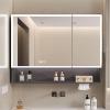 JSLJDM Mirror with Medicine Cabinet, Bathroom Mirror with Storage,Bathroom Vanity Mirror Cabinet Aluminum Mirror Cabinet with Anti-Fog, Stepless Dimmable Light,White 70 * 70 * 13cm Grey view 1