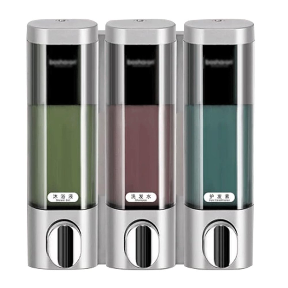 SUREK Simple Clear Soap Dispenser Silver Wall Mounted Shower Pump Dispenser Plastic Lotion Dispenser Easy to use