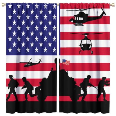 AAVEUP Kids American Flag Curtain, Cartoon Flag Special Forces Soldiers Tanks Helicopters Patterns Blackout Windows Treatments, Thermal Insulated Drapes for Boys Adolescents Room Bedroom 52x84in