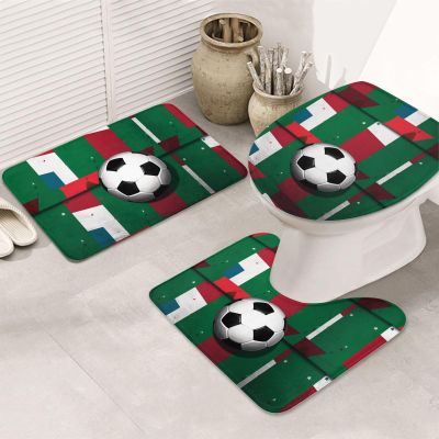 BTCOWZRV Bathroom Rug Set 3 Piece Super Soft Absorbent Bath Mats Non-Slip Italian Flag and Football Bath Rug U-Shaped Contour Toilet Rug Washable Toilet Lid Cover for Bathroom Floor Tub and Shower