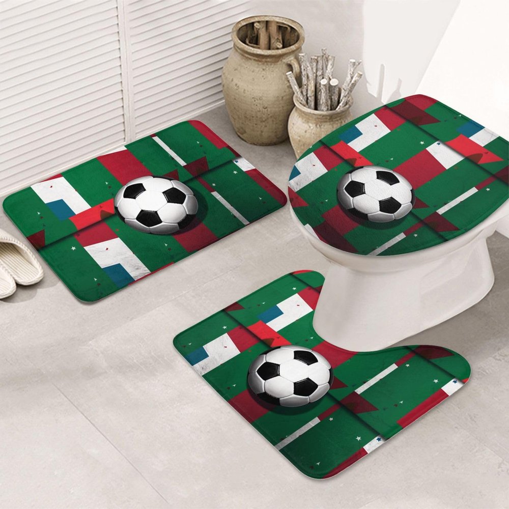 BTCOWZRV Bathroom Rug Set 3 Piece Super Soft Absorbent Bath Mats Non-Slip Italian Flag and Football Bath Rug U-Shaped Contour Toilet Rug Washable Toilet Lid Cover for Bathroom Floor Tub and Shower