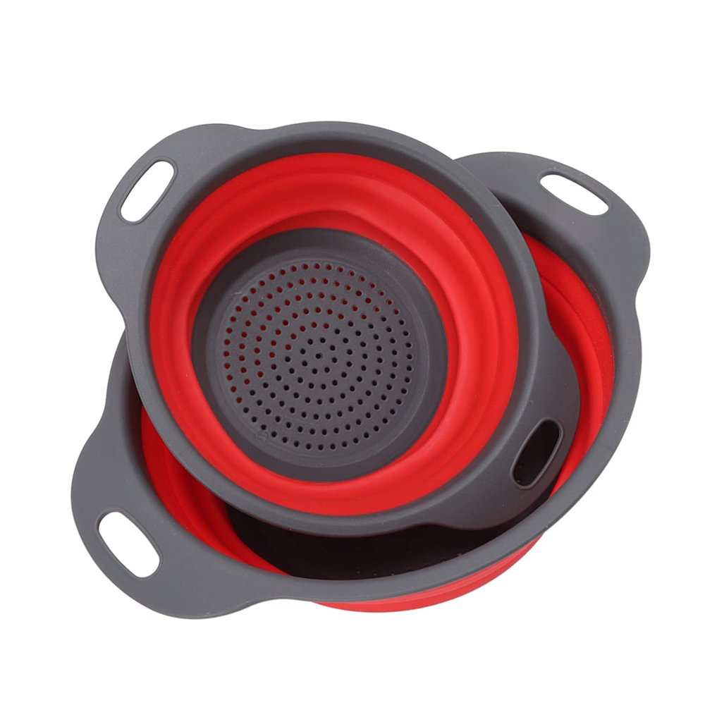 2 PCS Collapsible Colander Basket Set - Round Retractable Drain Baskets for Washing Vegetables and Fruits - Includes Big and Small Sizes