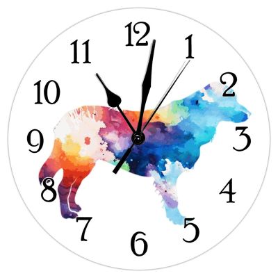 Swavecat Watercolor Dog Golden Retriever Wood Wall Clock Golden Retriever Colorful Dog Silhouette Clocks Battery Operated Silent Clocks for Wall Funny Dog Animal Wooden Clock for Kitchen 12x12in
