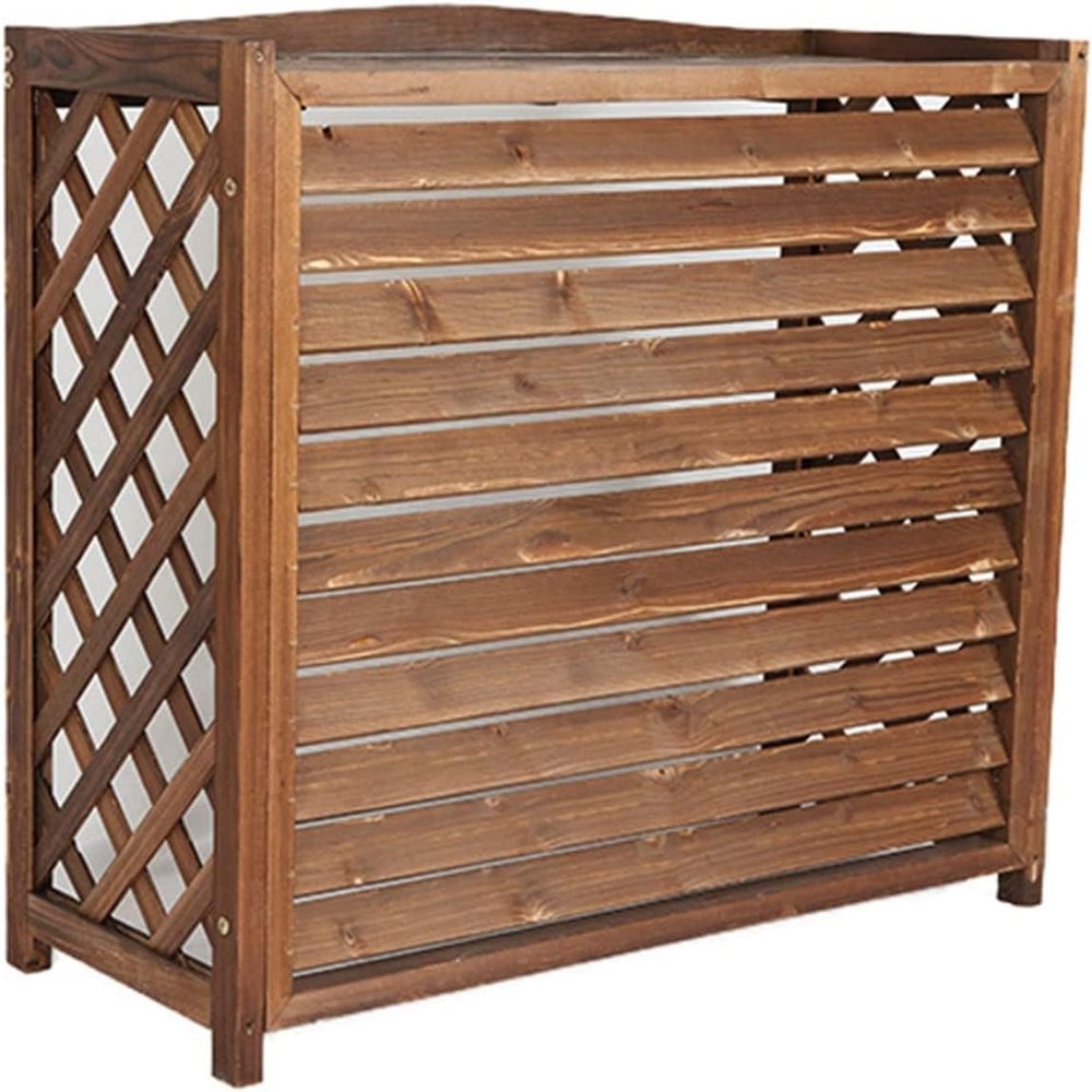 air Conditioner Fence for Outside Wood Air Conditioner Cover Fence Outdoor Privacy Ac Covers, Grid Air Conditioner Outer Cover Louvered for Outside Units/Hide Air Conditione, Sun-Proof, Rain-Proof (C