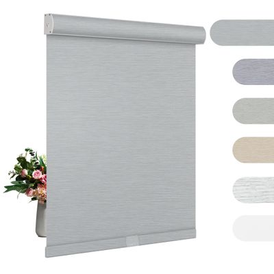 BERISSA Blackout Roller Shades for Windows Cordless Roller Blinds with Cassette Valance Jacquard Insulated Fabric for French Doors Bedrooms Living Rooms.Silver Gray.29 W x 68" H
