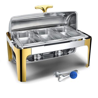 FAFACAI Stainless Steel Hot Pot, Different Hot Pot Catering Insulation Buffet Set, Wedding Party Banquet Catering Event (Silver Single) (Gold Three)