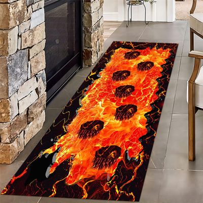 3D Optical Illusion Flame Runner Rugs 4x10ft,Red Flame Lava Rug for Hallway,Abstract Rock Crackle Visual Trap Washable Kitchen Rugs,Floor is Lava Carpet Runners for Kids Room Playroom