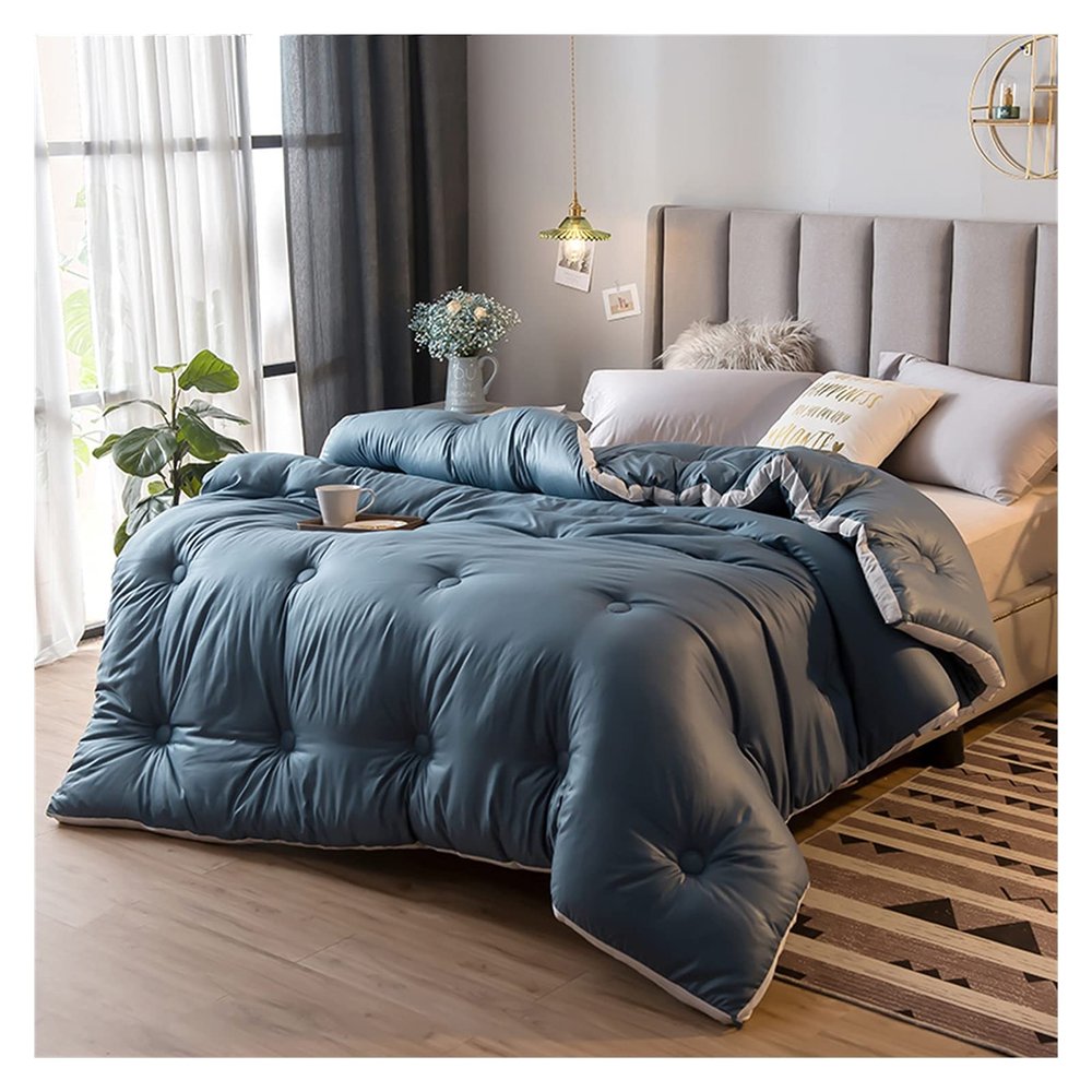 1PC 100% Feather Fabric Quilts Duvet Warm Blanket Winter Comforter (Color : Blue, Size : 220X240cm 4.0kg)