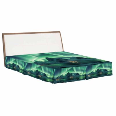 Turquoise Bed Skirt California King 18 Inch Drop with Split Corners, Dust Ruffled Pleated Bed Skirts Wrap Around Tailored Bed Skirt Valance for Bedroom Teal Aurora Iceland Scenery Mountain