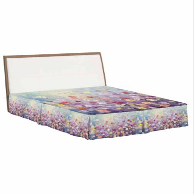 Blue Spring Floral Bed Skirt California King 18 Inch Drop with Split Corners, Dust Ruffled Pleated Bed Skirts Wrap Around Tailored Bed Skirt Valance for Bedroom Summer Daisy Botanical Oil Painting