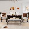 6-Piece Farmhouse Dining Table Set, Rectangular Kitchen Table Set with 4 High-Back Tufted Chairs & 1 Bench Dining Room Table Set for 6 People Ideal for Kitchen, Dinning Room and Bar Table, Espresso view 2
